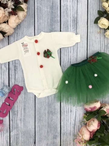 243-З. И.Боди с юбкой, хлопок 100% интерлок, зеленый 62,68,74.80