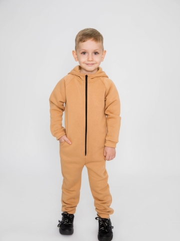 318-ТК. Комбинезон на молнии с капюшоном,  темно кофейный, хлопок 65%, 35% ПЭ, 3 нитка толстовка (начёс) 86,92,98,104